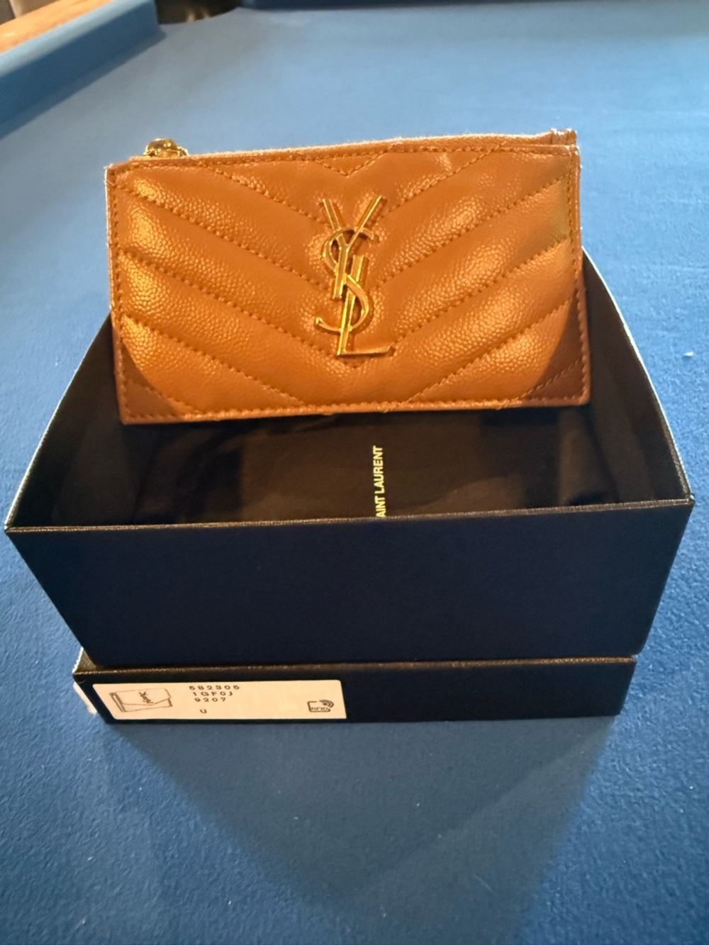 Yves Saint Laurent Brown Quilted Leather Card Pouch with Gold Logo